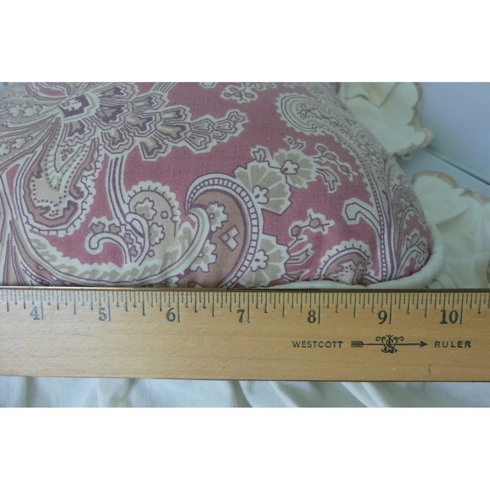 Croscill Paisley Ruffle Throw Pillow Rose Tan Scalloped Edge USA Vtg Cottagecore
